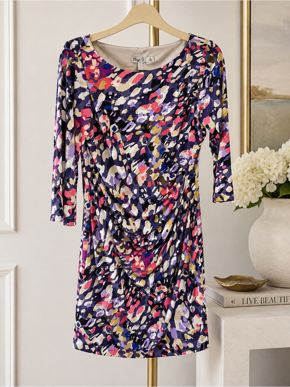 Eliza J Multicolor Abstract Ruched Sheath Dress Size 10